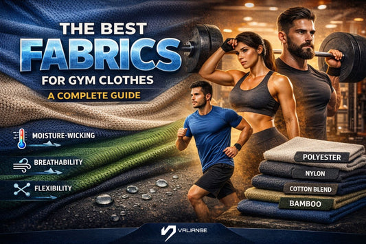 Athletes in gym wearing performance activewear with fabric types displayed for a guide on best gym clothing fabrics.